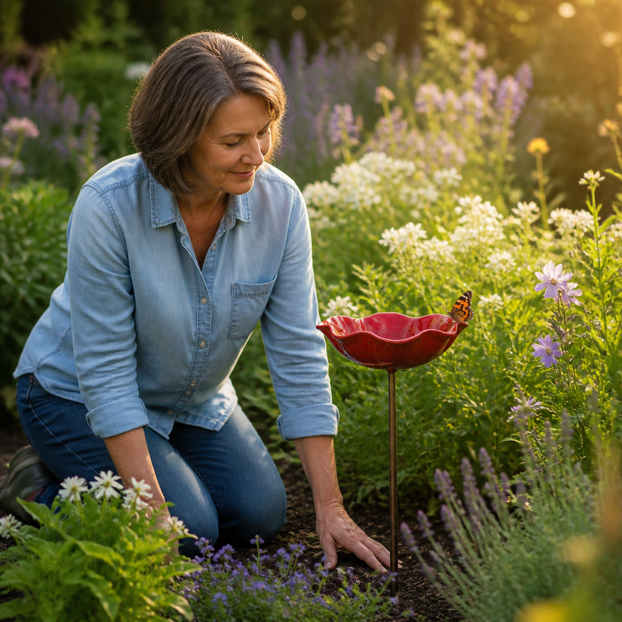 PetalHaven – Support de jardin en forme de pavot pour baignoire à oiseaux