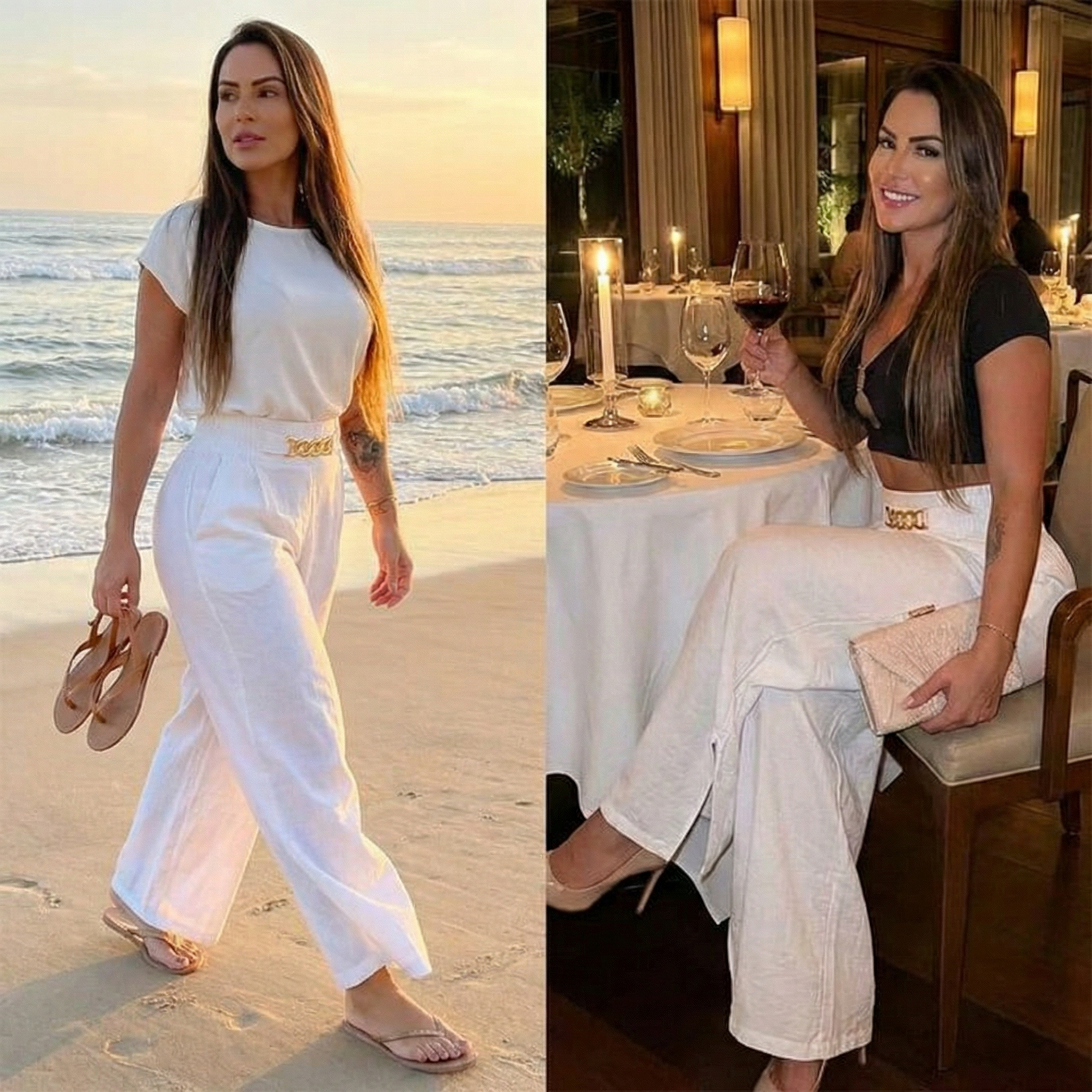 Florenza – Pantalon large pour femme avec accents dorés