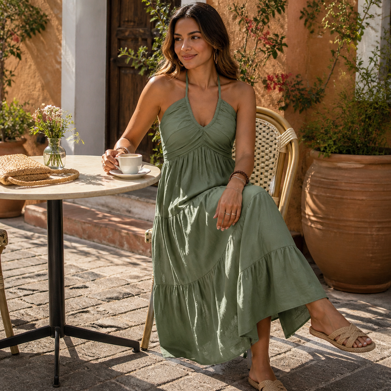 Solenne – Robe maxi fluide à dos nu pour femmes