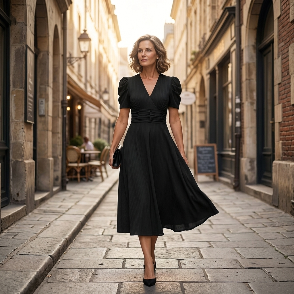 Vivella – Robe midi élégante à manches bouffantes pour femmes