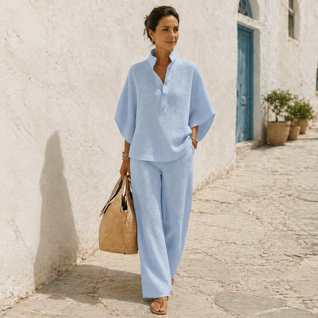 Vienelle – Ensemble Deux Pièces en Tricot Waffle pour Femmes