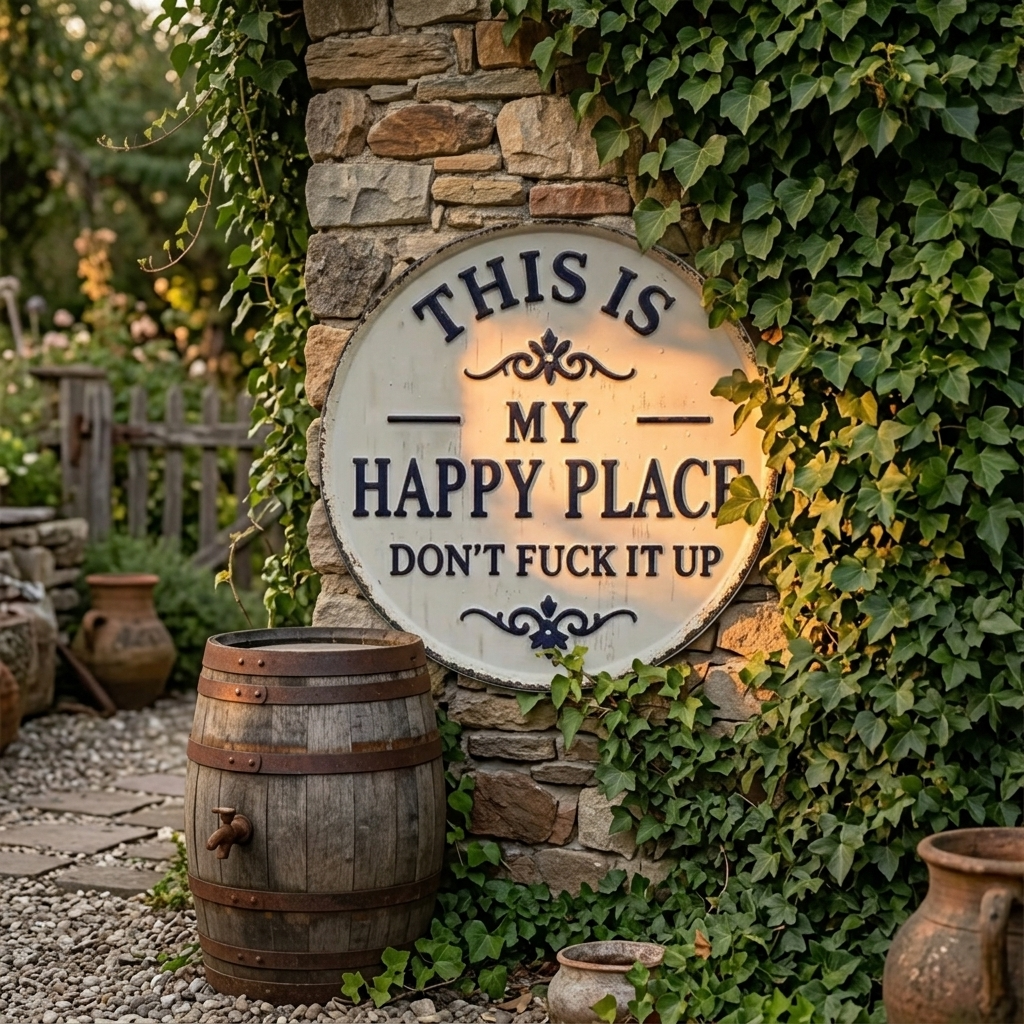 Hollyfield – Panneau en métal vintage "Happy Place"
