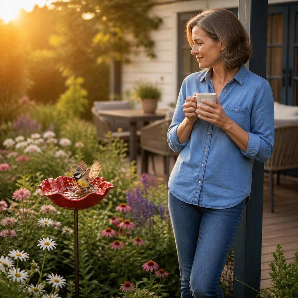 PetalHaven – Support de jardin en forme de pavot pour baignoire à oiseaux