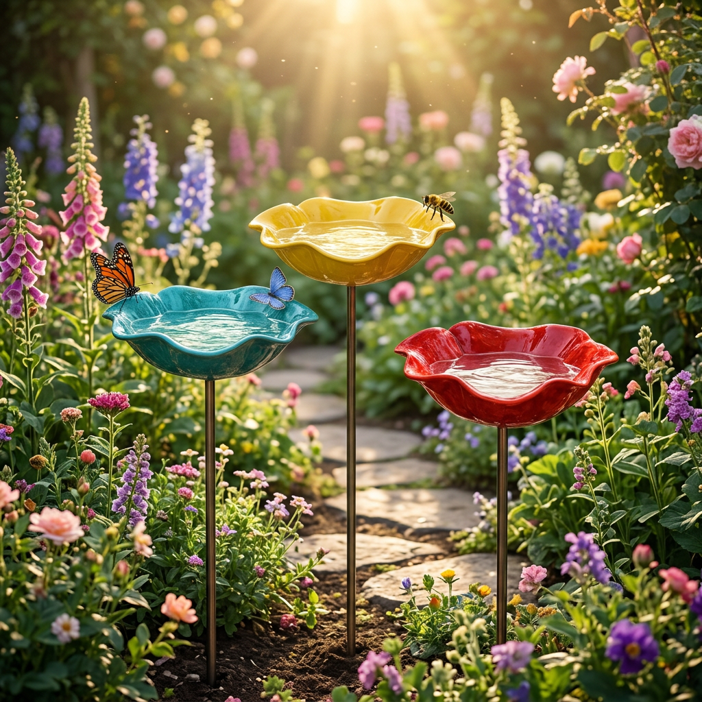 PetalHaven – Support de jardin en forme de pavot pour baignoire à oiseaux