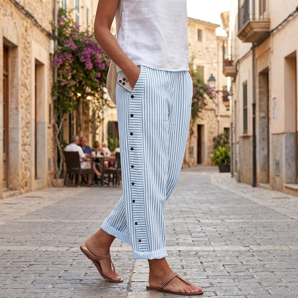 Coastlyn – Pantalon à rayures pour femmes avec finition à boutons