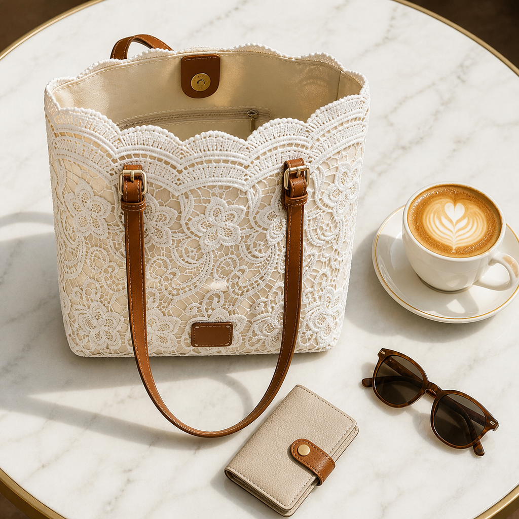 Lacelune – Sac fourre-tout en dentelle florale