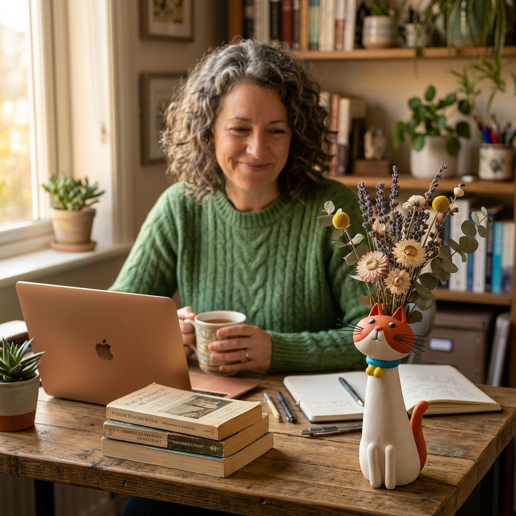 Felina – Vase à fleurs en céramique fait main en forme de chat