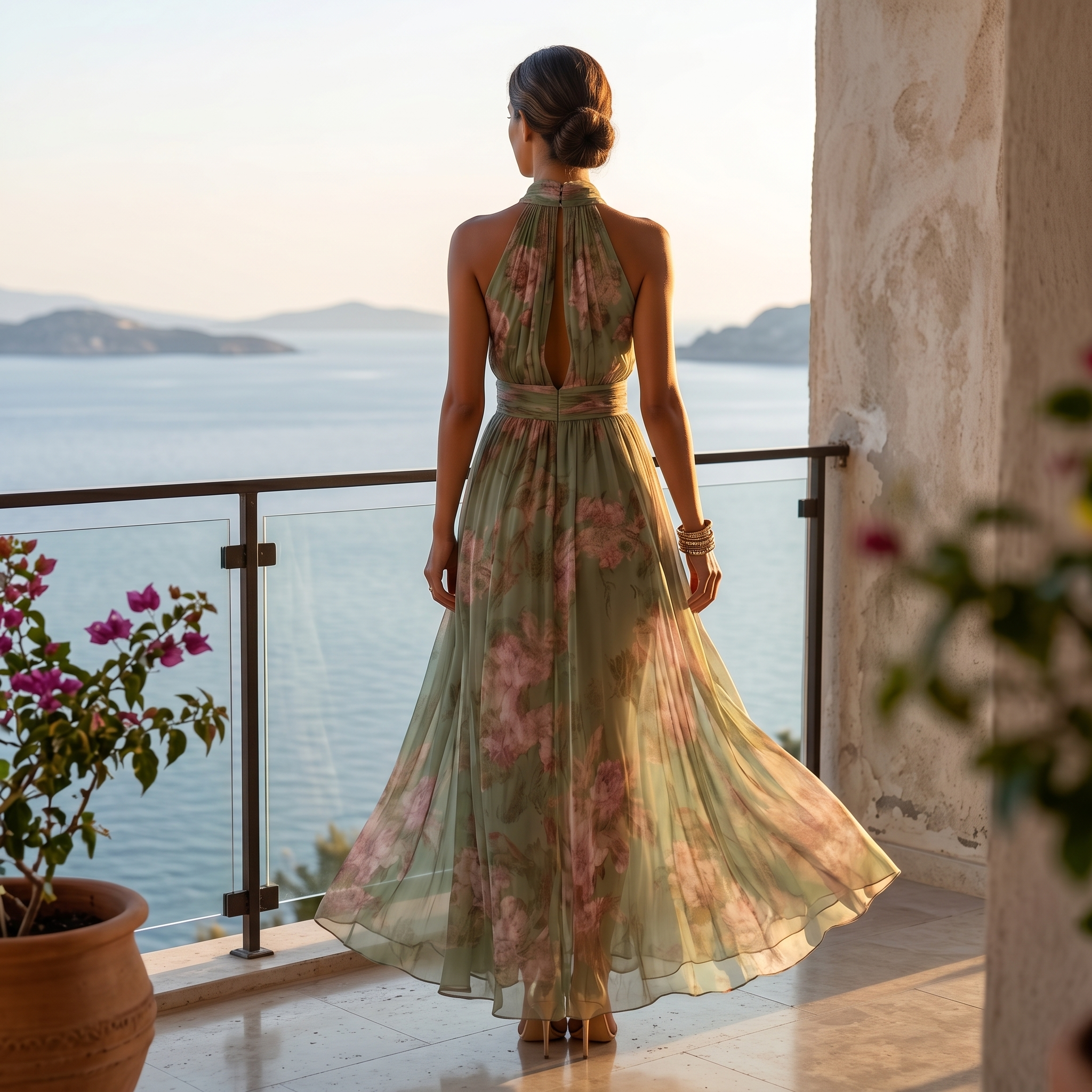 Rosalie – Robe maxi d'été fluide pour femmes en sauge florale