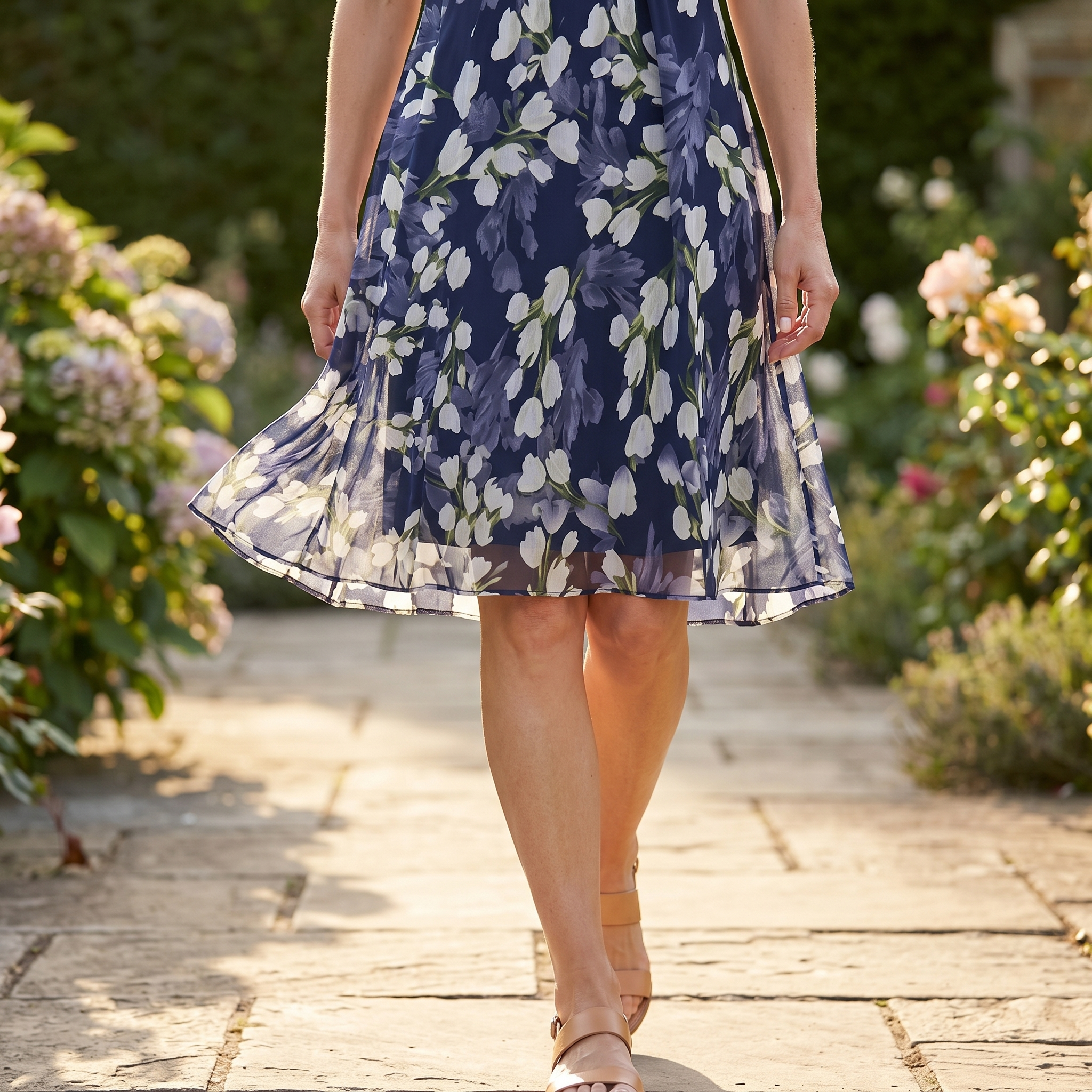 Florenza – Robe Midi Florale Élégante Marine pour Femmes