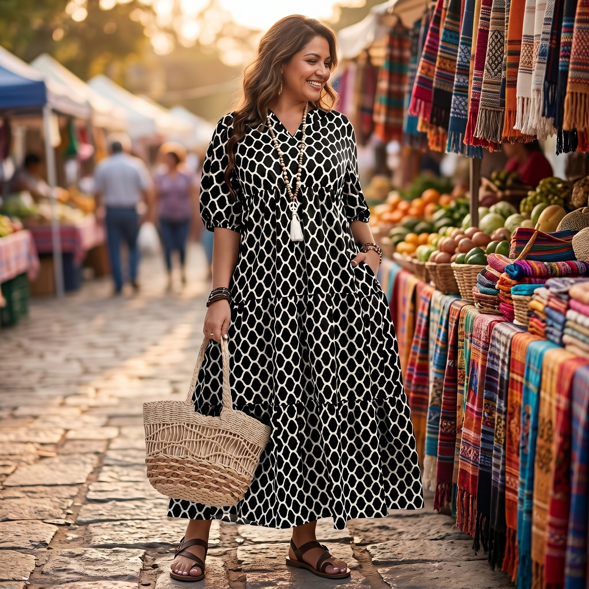 Curvella – Robe Maxi Boho Femme avec Poches