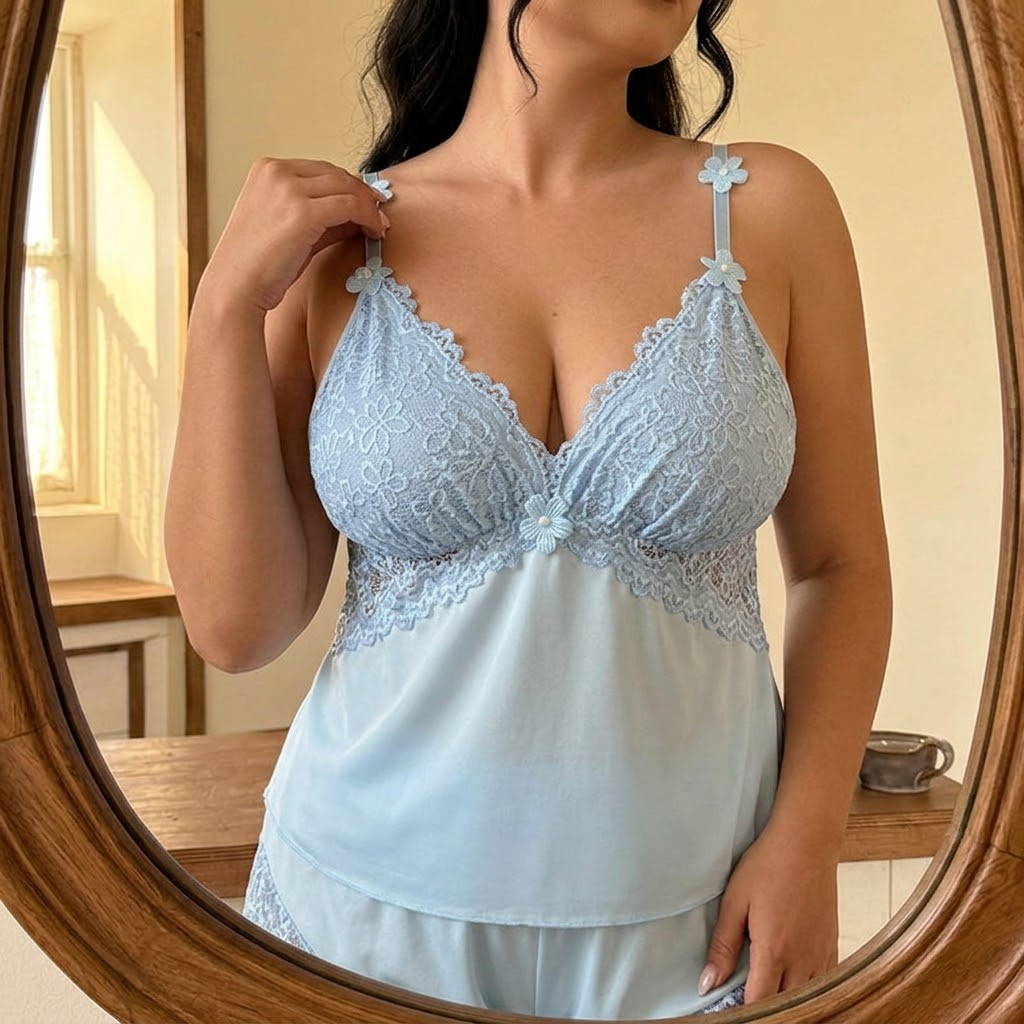 Lunessa – Ensemble de Pyjama en Satin avec Dentelle