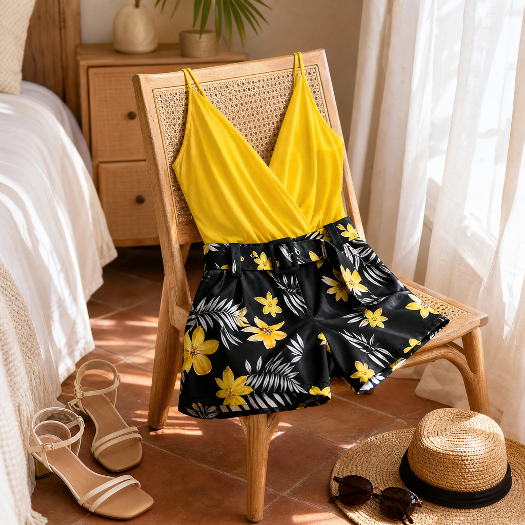 Ensemble d'été Clarendale Wrap V-Neck avec shorts floraux