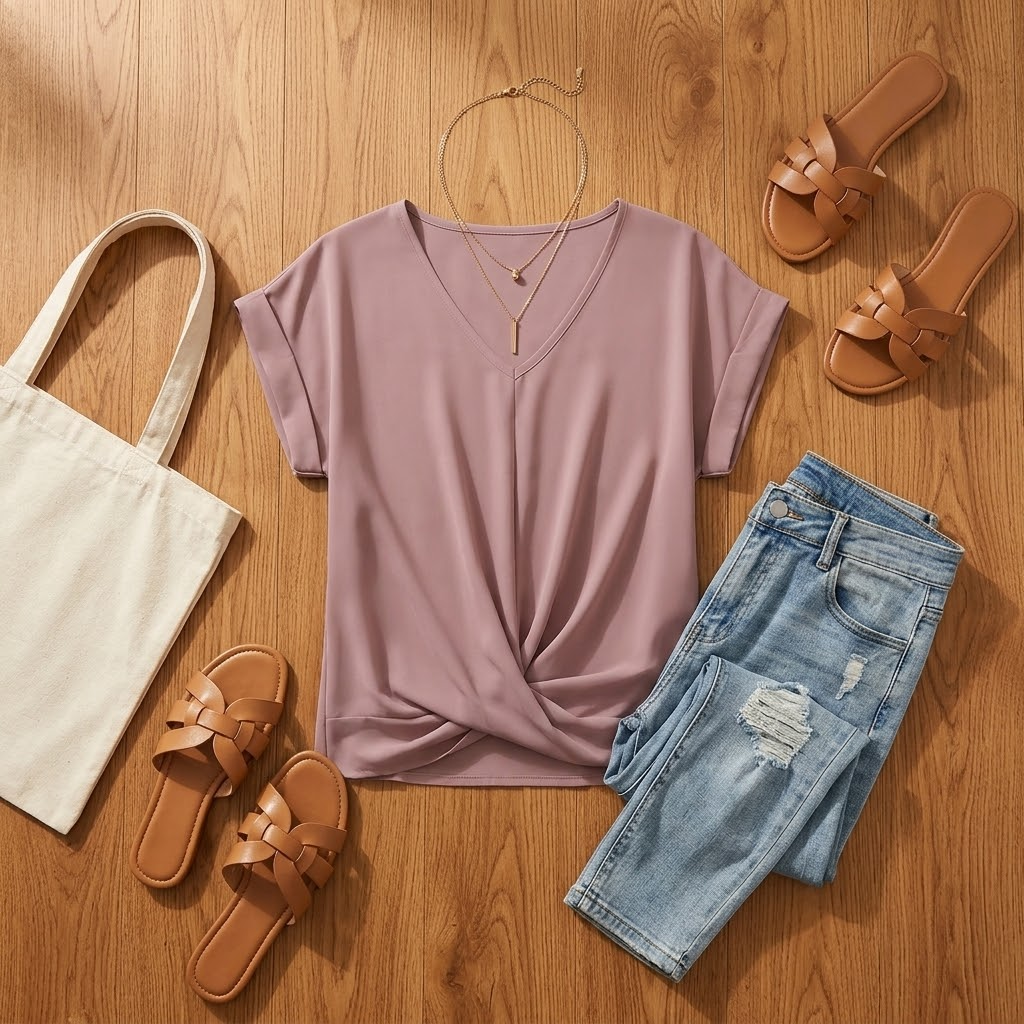Veluna – Haut V-Neck à Nœud Torsadé pour un Style Quotidien Sans Effort
