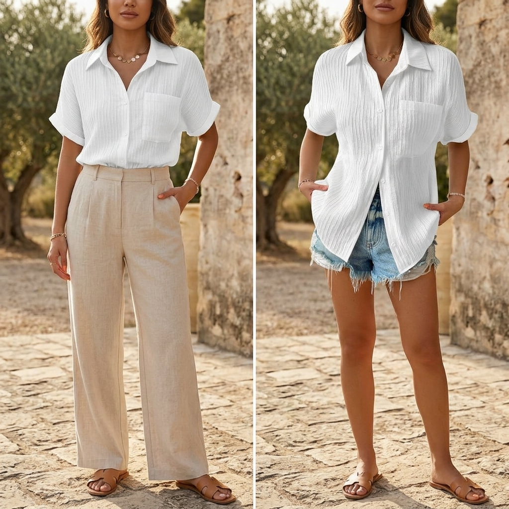 Vivara – Blouse à boutons en crêpe texturé pour femmes