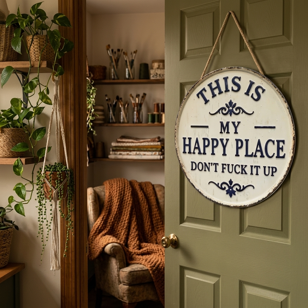Hollyfield – Panneau en métal vintage "Happy Place"