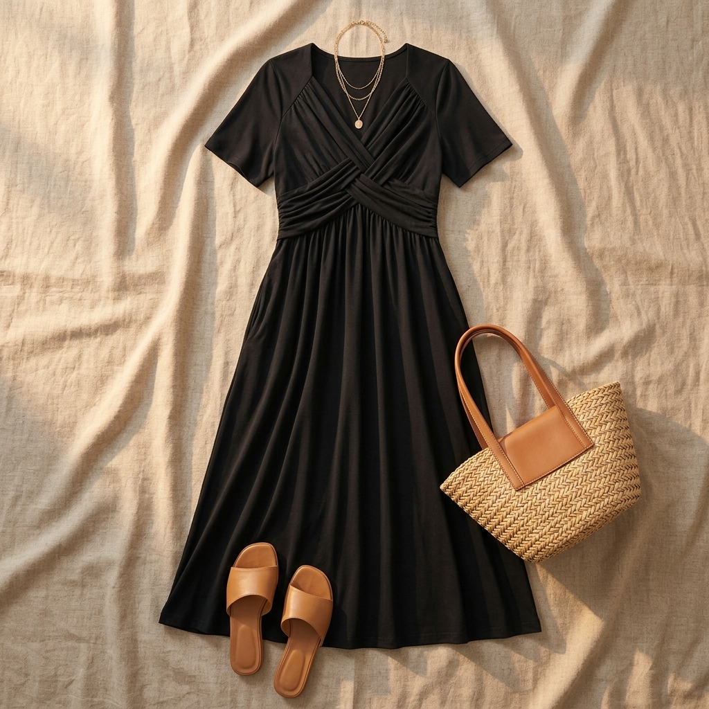 Veluna – Robe midi croisée à col en V avec poches