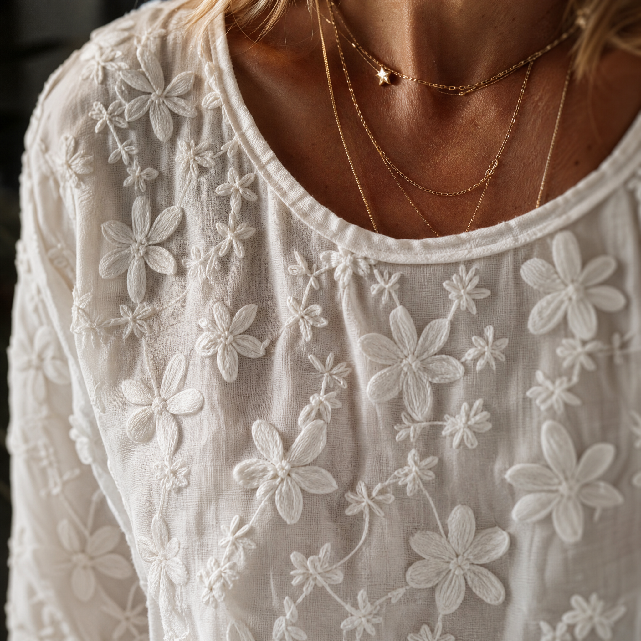 Floralé – Blouse à volants en broderie florale pour femmes