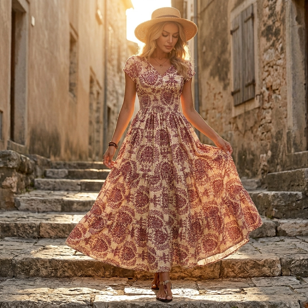 Florenza – Robe maxi florale smockée pour femmes