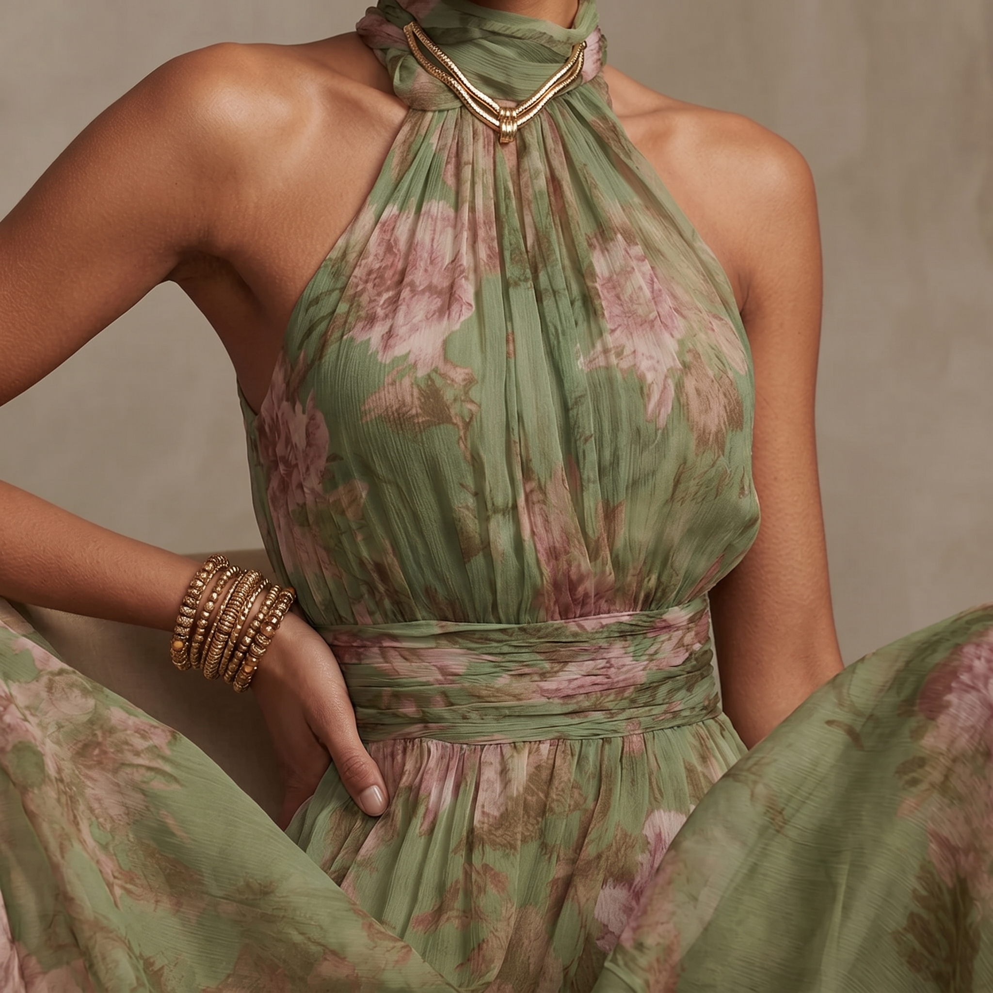 Rosalie – Robe maxi d'été fluide pour femmes en sauge florale
