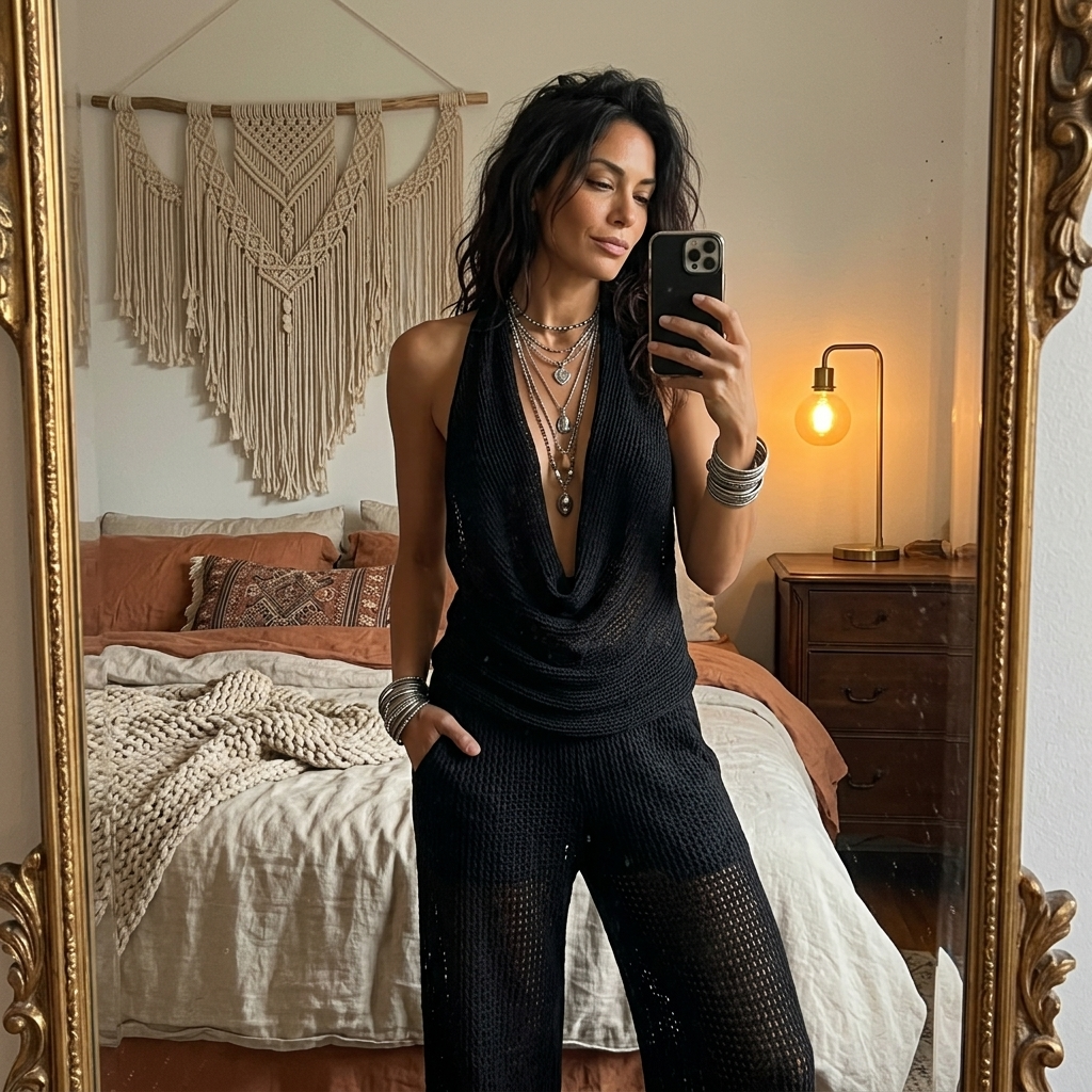 Lunessa – Haut en tricot à col drapé et dos nu