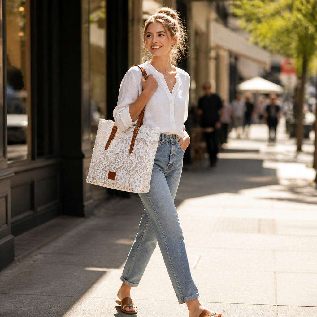 Lacelune – Sac fourre-tout en dentelle florale