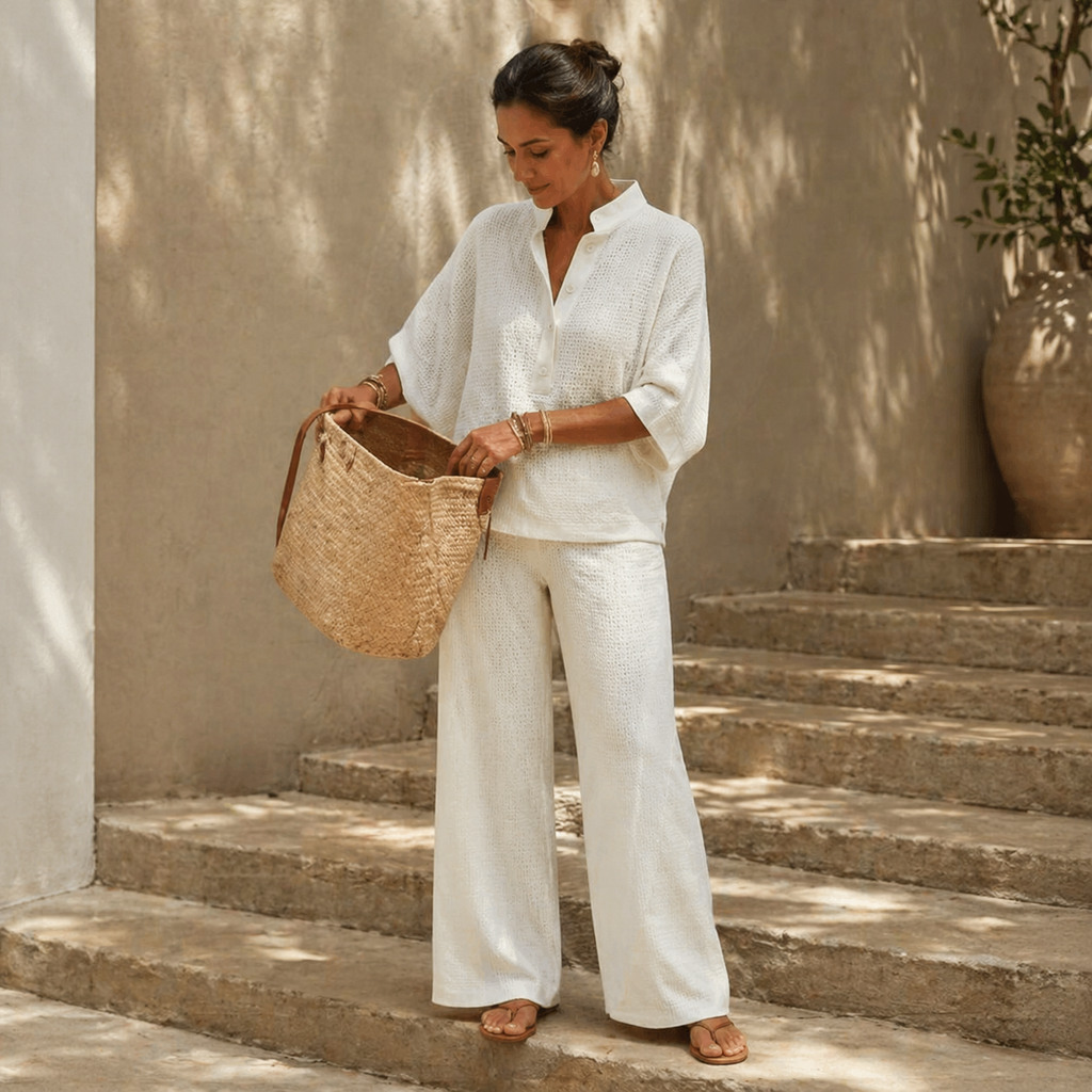Vienelle – Ensemble Deux Pièces en Tricot Waffle pour Femmes