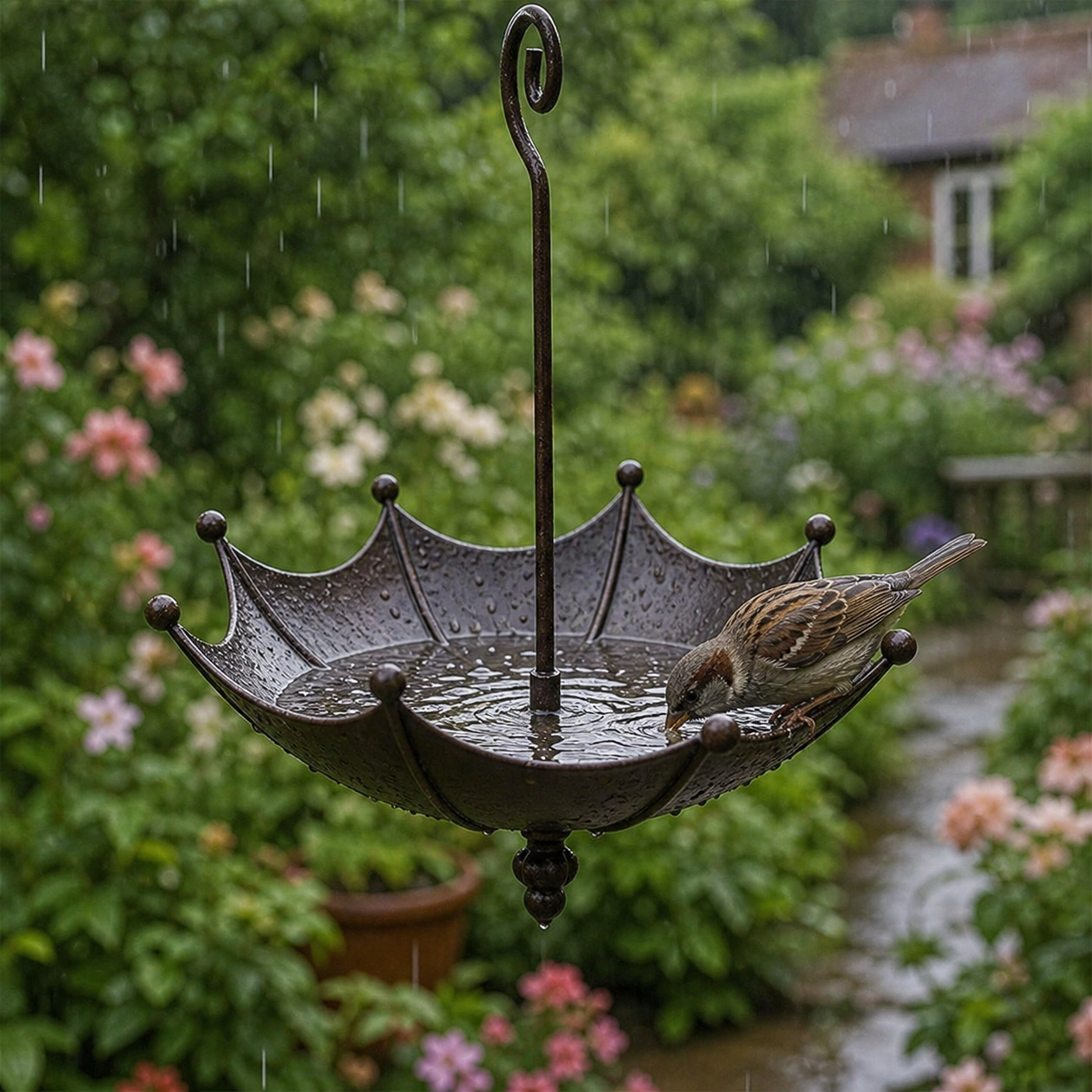 Veluna – Mangeoire et bain pour oiseaux en forme de parapluie suspendu
