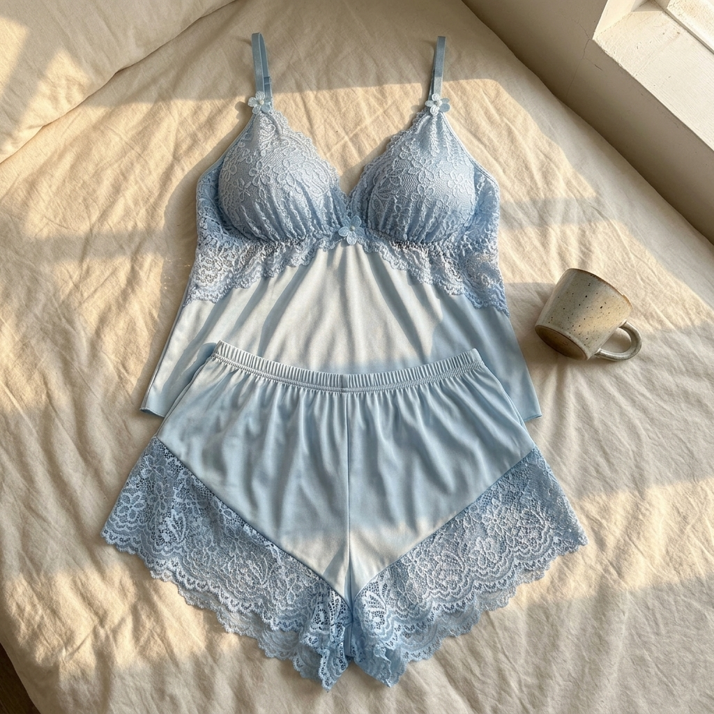 Lunessa – Ensemble de Pyjama en Satin avec Dentelle