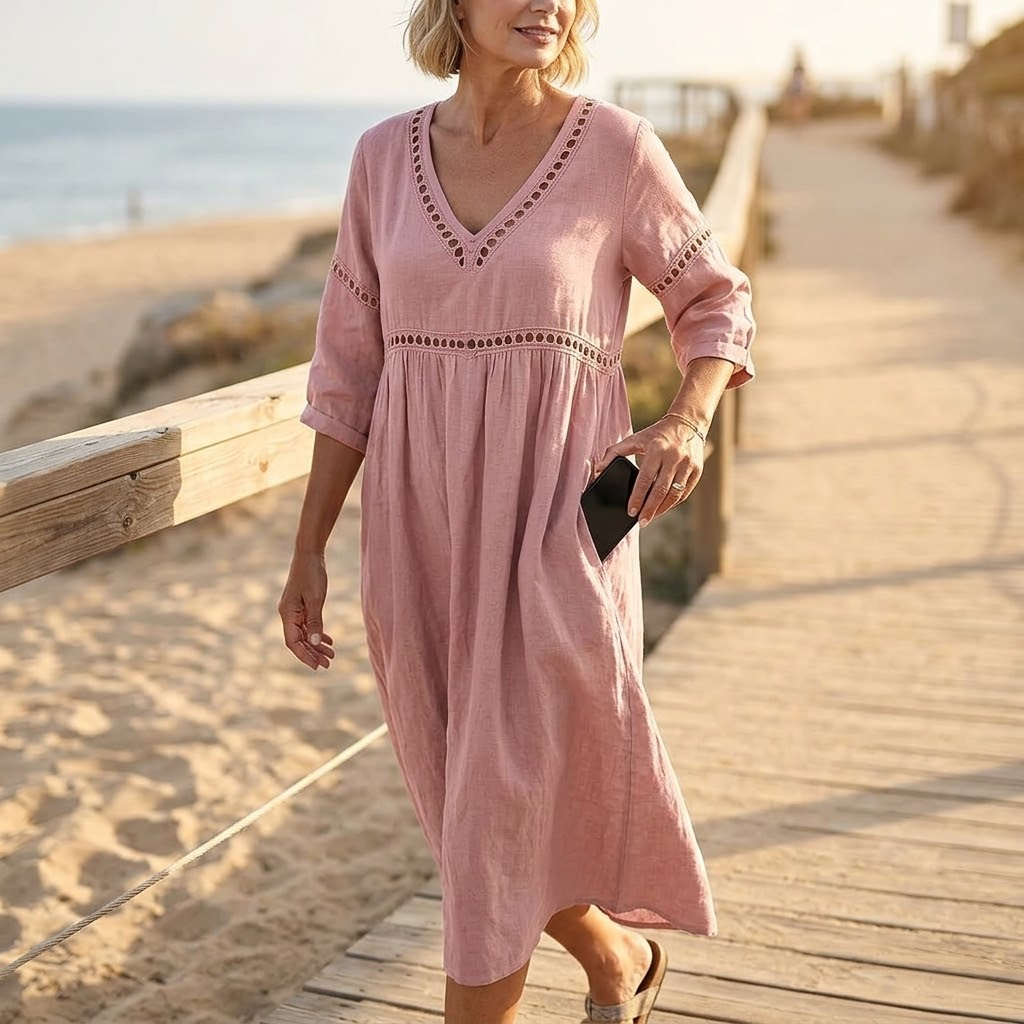 Solmera – Robe Midi avec Détails en Crochet