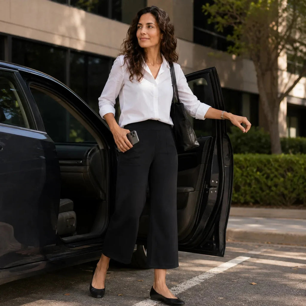 Velessa – Pantalon cropped taille haute à jambes larges avec poches