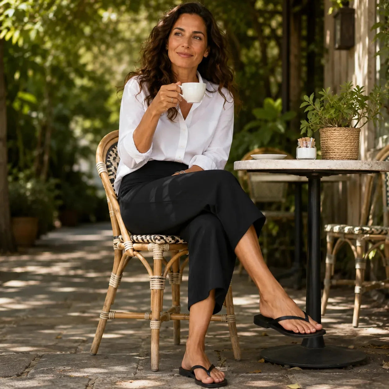 Velessa – Pantalon cropped taille haute à jambes larges avec poches