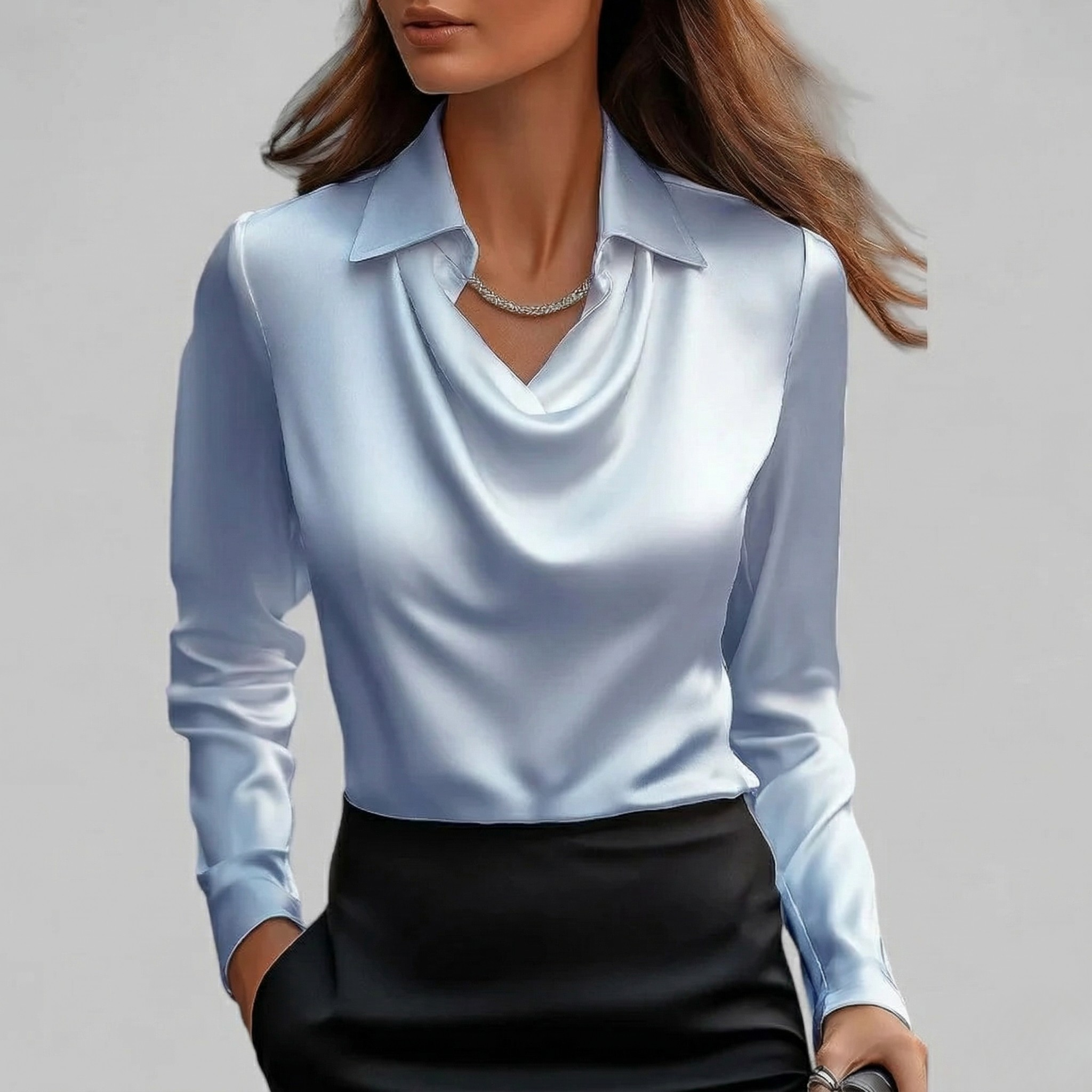Blouse Femme Élégante Col Cascade Manches Longues