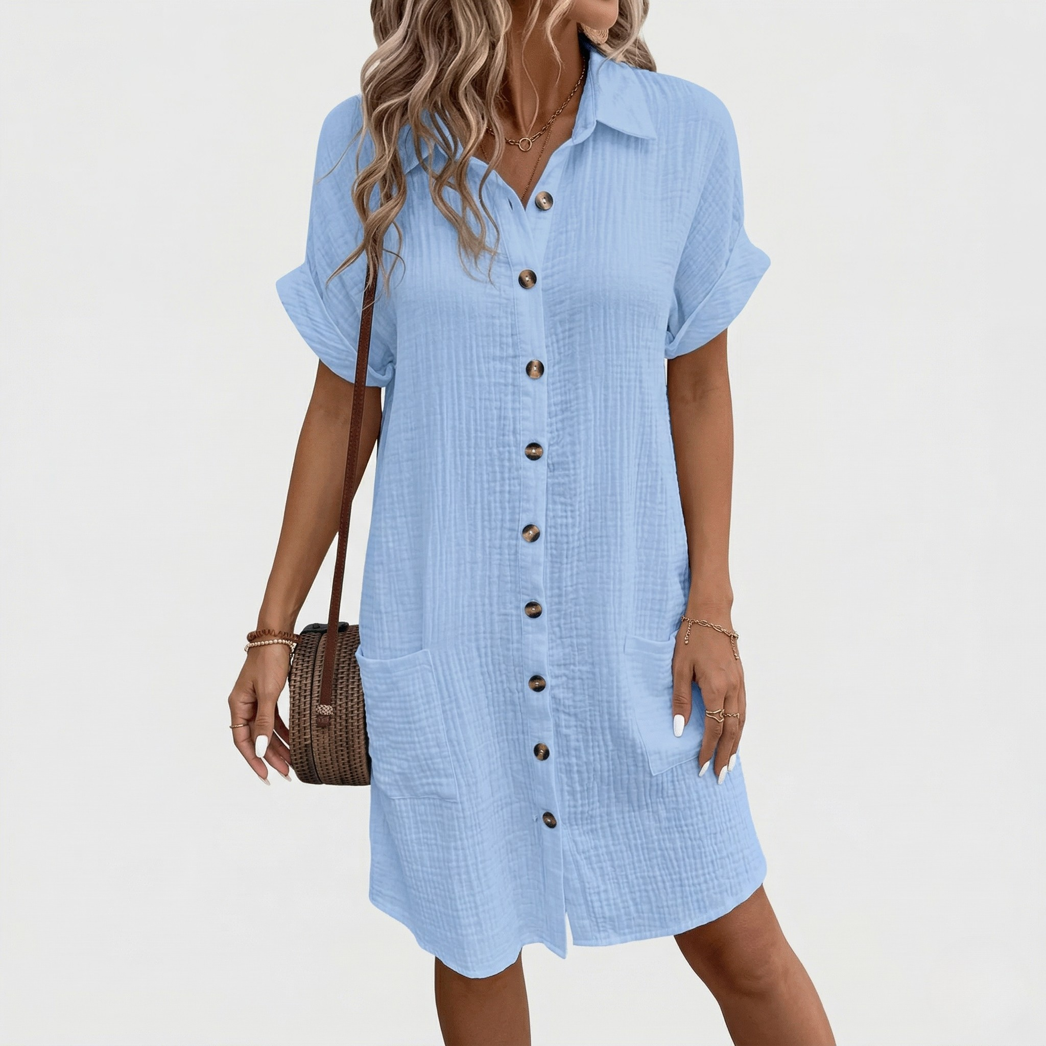Robe Chemise d’Été Femme avec Col Boutonné Coupe Ample Décontractée