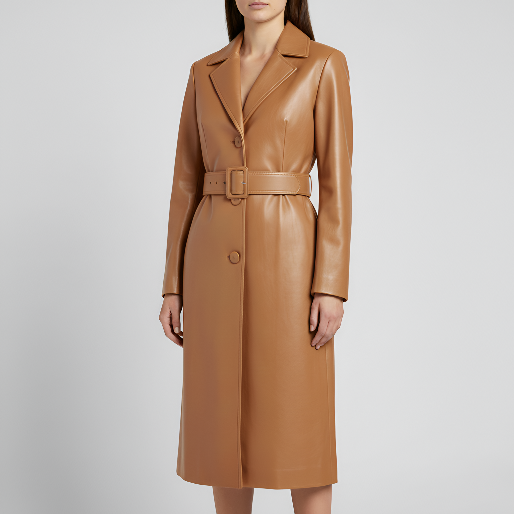 Manteau Long en Simili Cuir pour Femmes Élégant