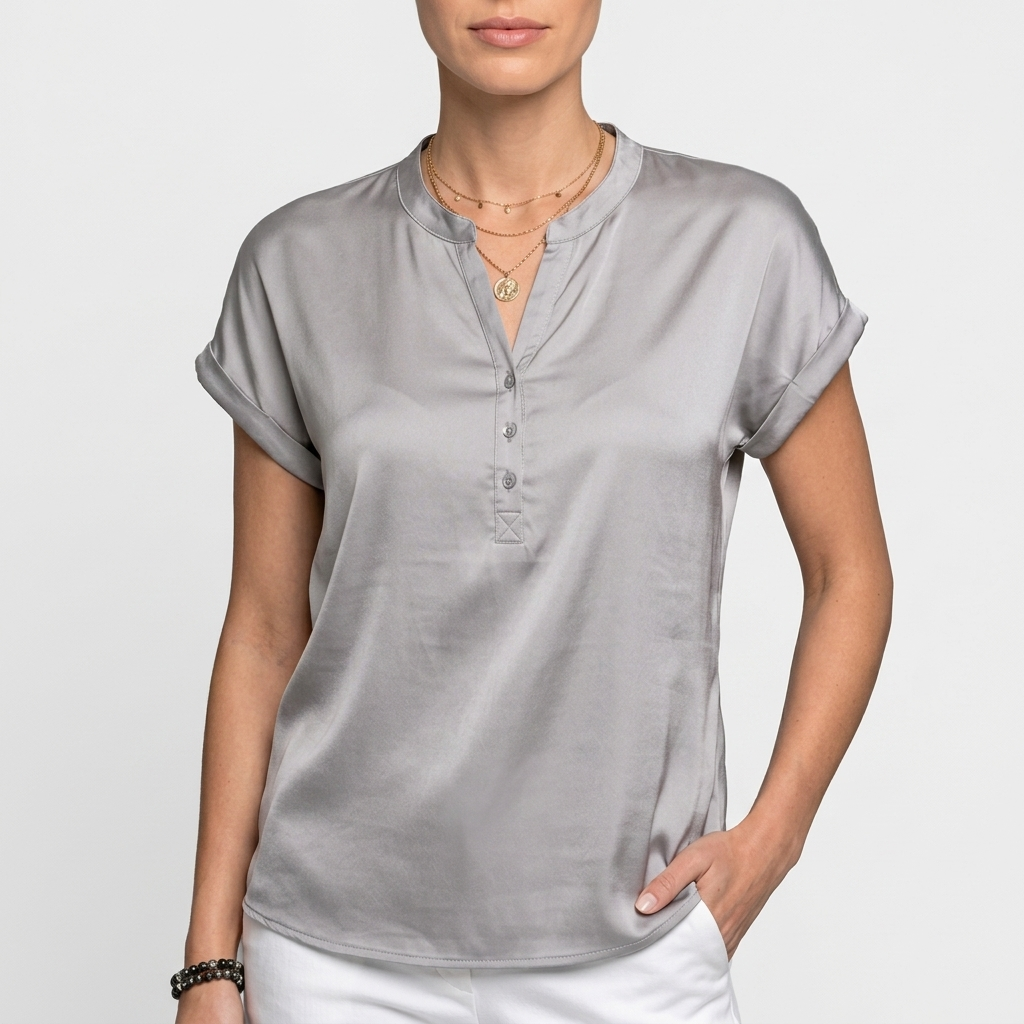 Top Femme Élégant Col V Blouse Ample Manches Courtes