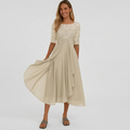 Robe Midi Femme Élégante Coupe A Robe Fluide Dentelle Habillée
