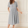 Linara - Robe Chemise Midi Rayée avec Poches