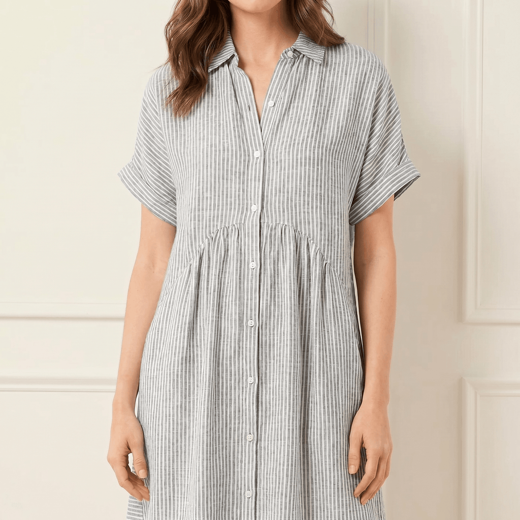 Linara - Robe Chemise Midi Rayée avec Poches