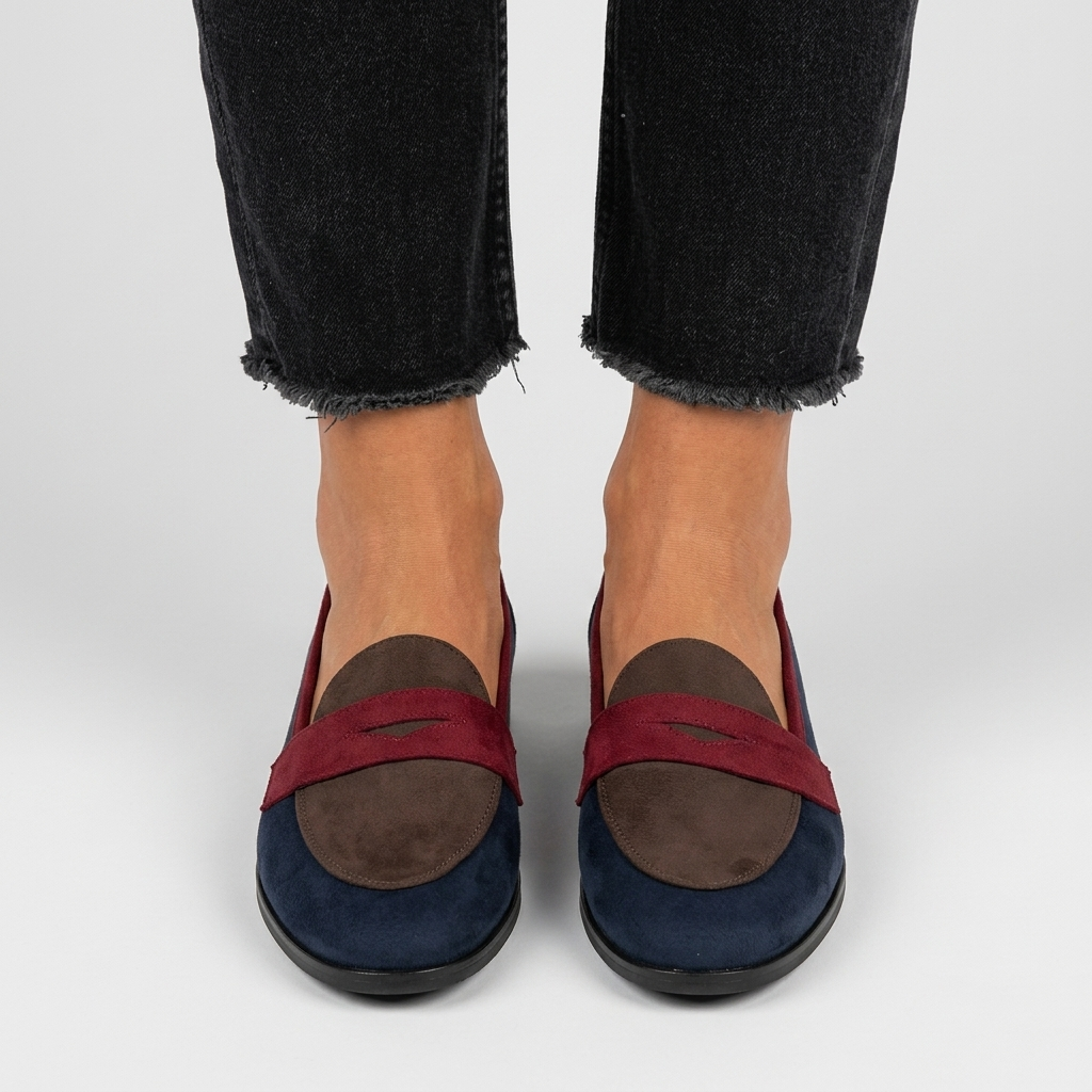 Mocassins Femme Bout Rond Talon Bas Chaussures Confortables Slip-On Bureau