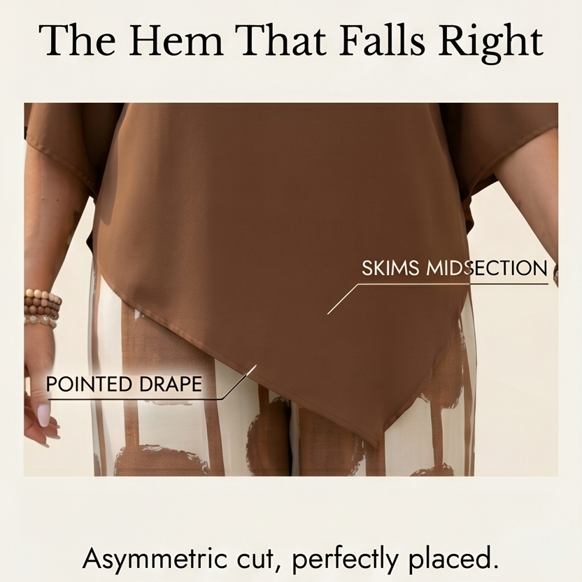 Luna – Ensemble 2 pièces drapé asymétrique pour femmes avec pantalons imprimés à jambes larges
