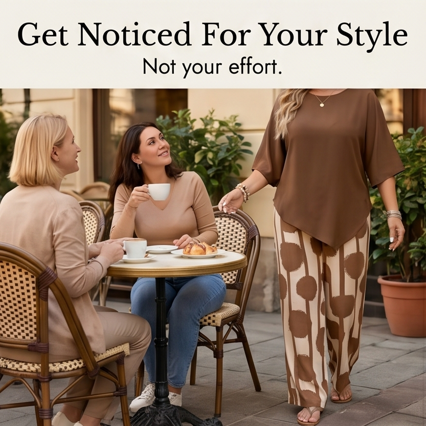 Luna – Ensemble 2 pièces drapé asymétrique pour femmes avec pantalons imprimés à jambes larges