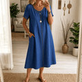 Lunavia – Robe Midi en Lin avec Détails en Broderie