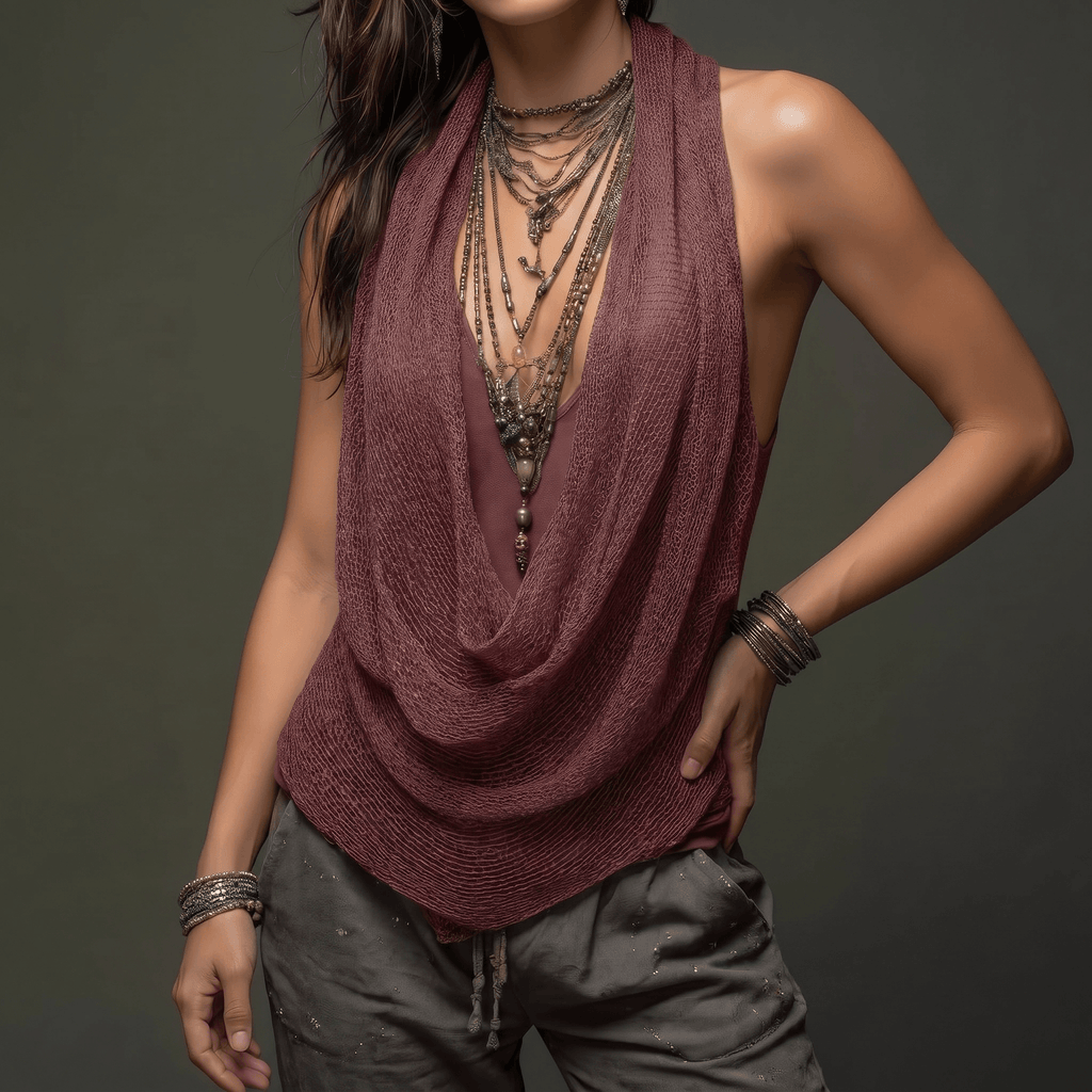 Lunessa – Haut en tricot à col drapé et dos nu
