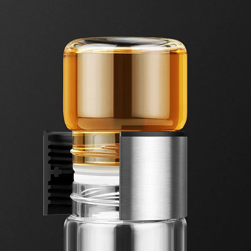 WoodGlass Thermo – Bouteille Isotherme Portable Transparente avec Filtre à Thé pour Boissons Saines à Emporter
