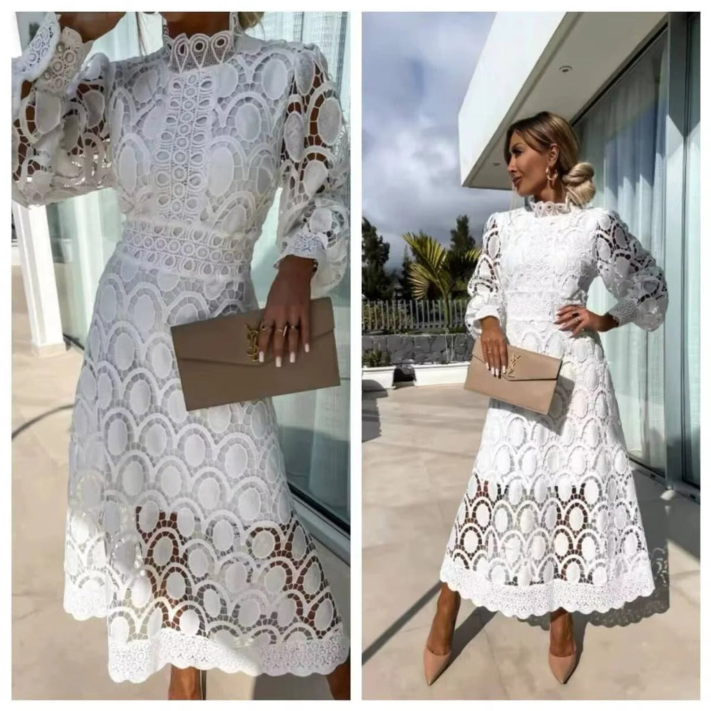 Robe Maxi d'Été en Dentelle Rose