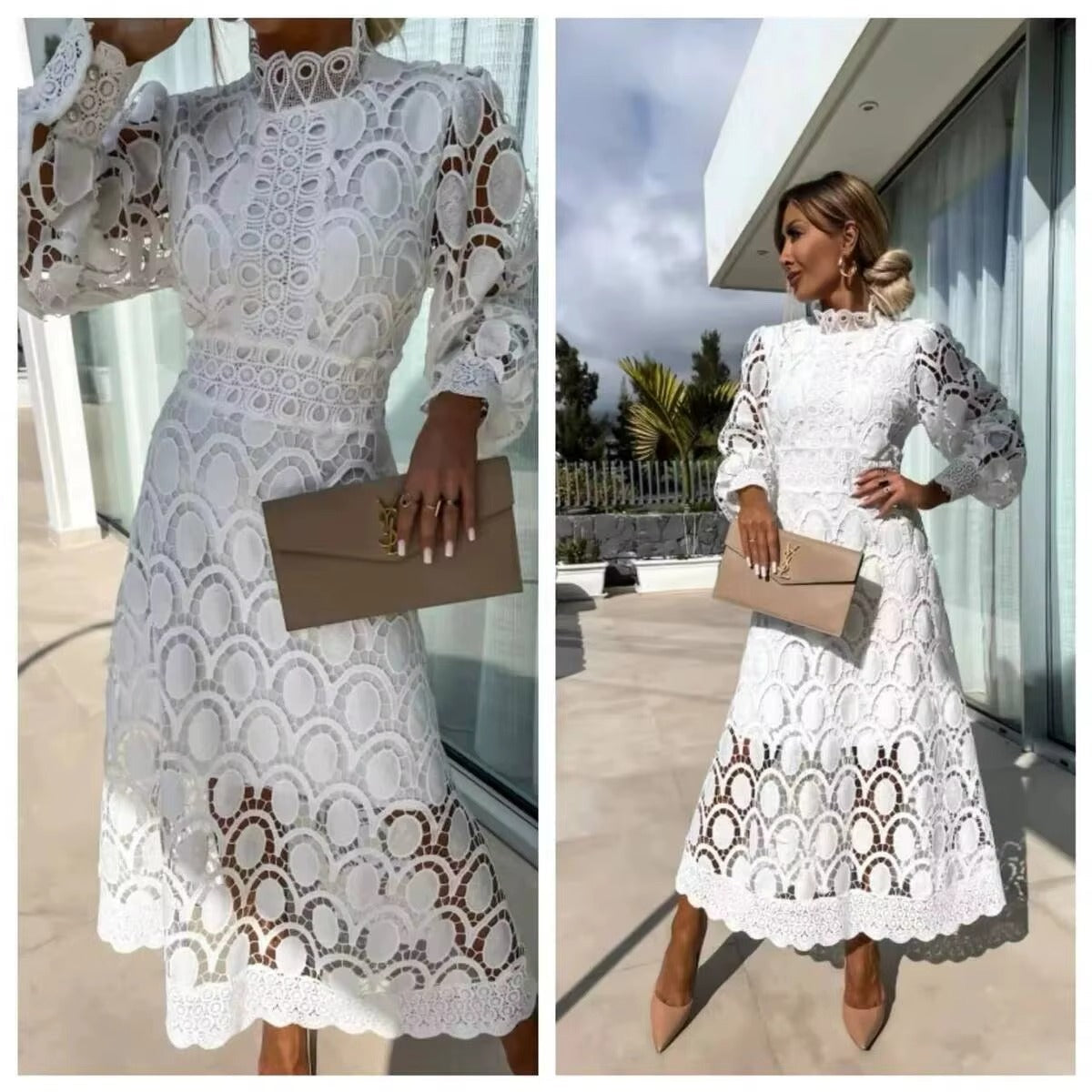 Robe Maxi d'Été en Dentelle Rose
