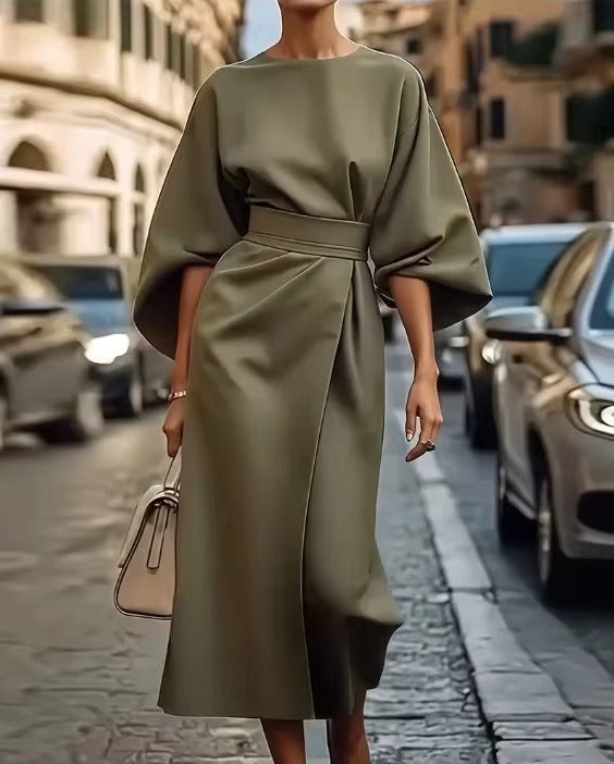 Robe de travail midi à col rond