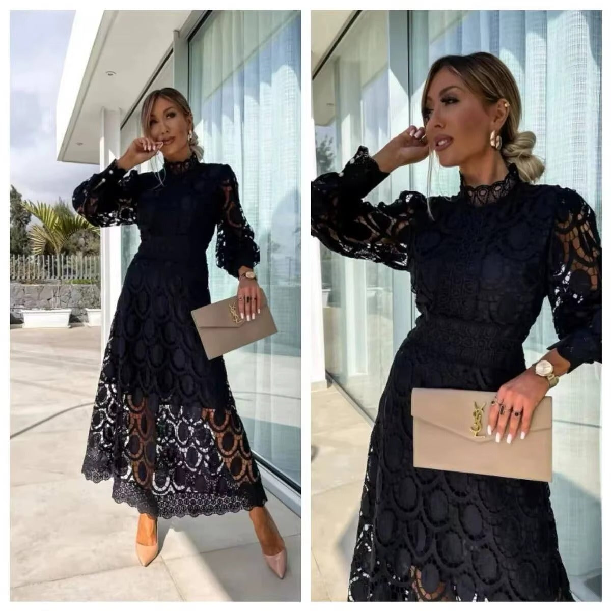 Robe Maxi d'Été en Dentelle Rose