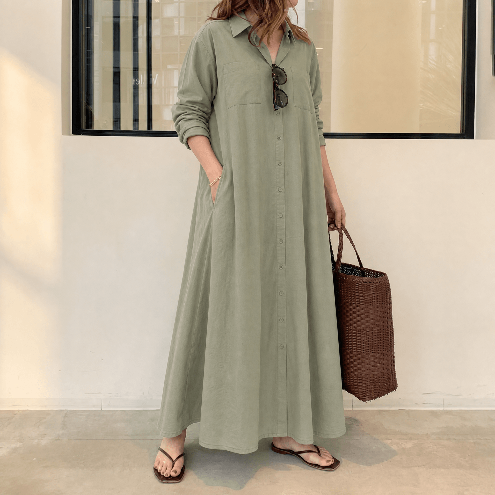 Marivelle – Robe Chemise Maxi Femme sans Effort avec Poches