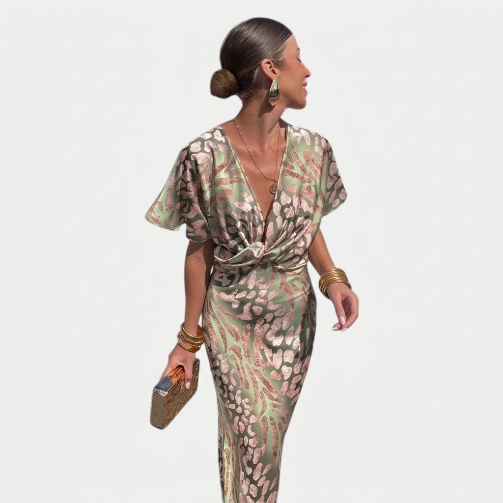 Robe Maxi Cache-Cœur Femme Élégante Robe Invitée Mariage Col V Fluide